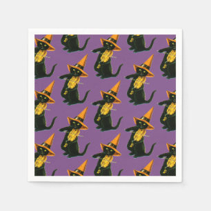 Altmodisches Halloween, Hexenkatze, die Geige spie Serviette
