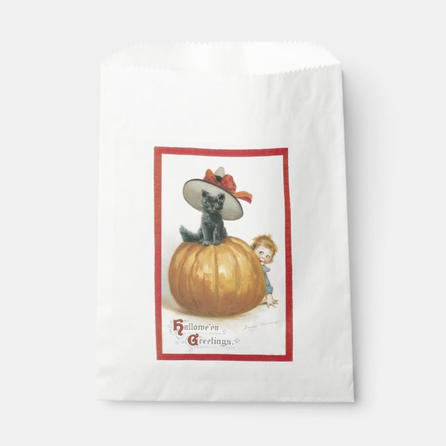 Altmodisches Halloween, Hexenkatze Geschenktütchen (Vorderseite)