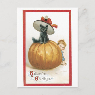 Altmodisches Halloween, Hexenkatze Postkarte