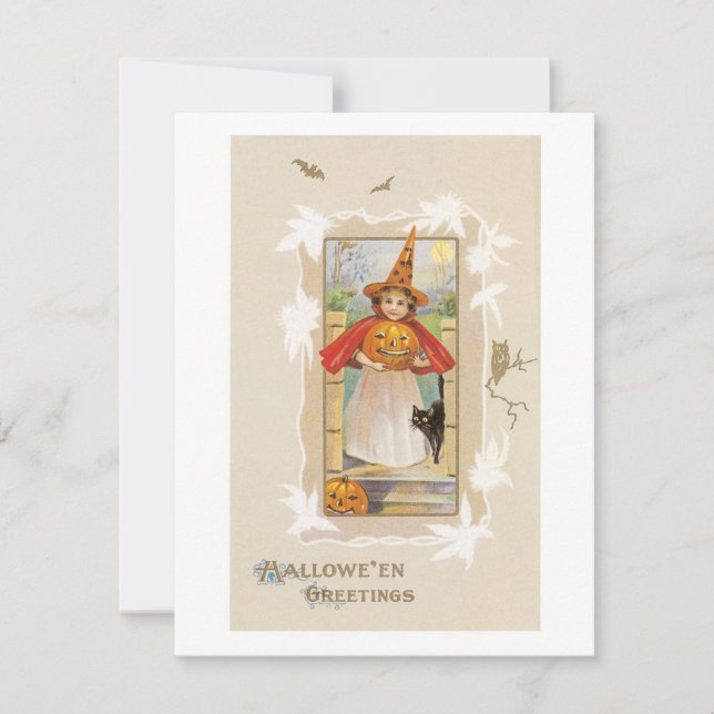 Altmodisches Halloween, Hexenmädchen Einladung (Vorderseite)