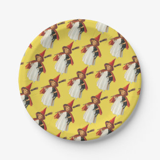 Altmodisches Halloween, Hexenmädchen mit Schwarzer Pappteller