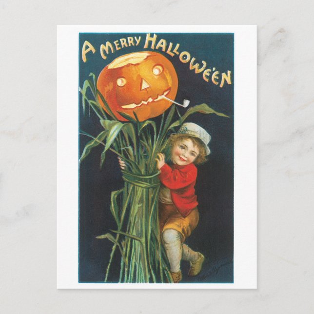 Altmodisches Halloween, Jack-o'-Laternenschwarm Postkarte (Vorderseite)