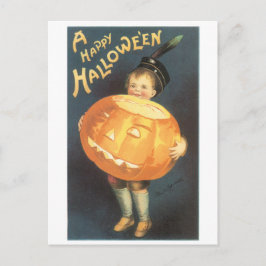 Altmodisches Halloween, Junge, der Pumpkin hält Postkarte