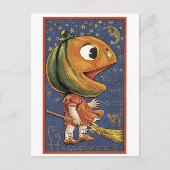 Altmodisches Halloween, Kürbismädchen Postkarte (Vorderseite)