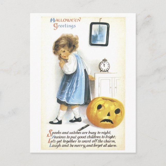 Altmodisches Halloween, Mädchen Postkarte (Vorderseite)