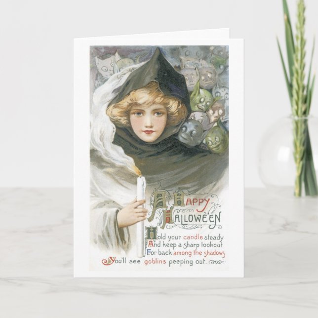 Altmodisches Halloween, Mädchen treffen auf Goblin Karte (Vorderseite)