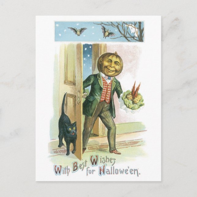 Altmodisches Halloween, Pumpkin-Mann Postkarte (Vorderseite)