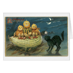 Altmodisches Halloween, Pumpkins & Black Cat