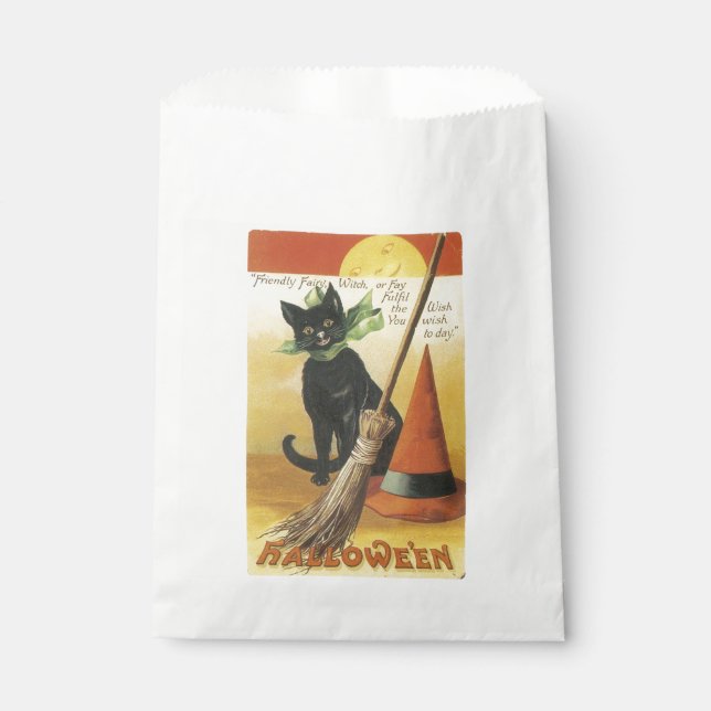 Altmodisches Halloween, Schwarze Katze Geschenktütchen (Vorderseite)