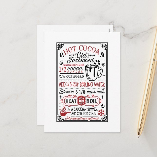 altmodisches Kakaorezept Feiertagspostkarte (Vorderseite/Rückseite Beispiel)