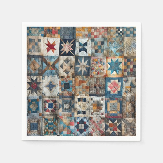 Altmodisches Patchwork Quilt Design Serviette (Vorderseite)