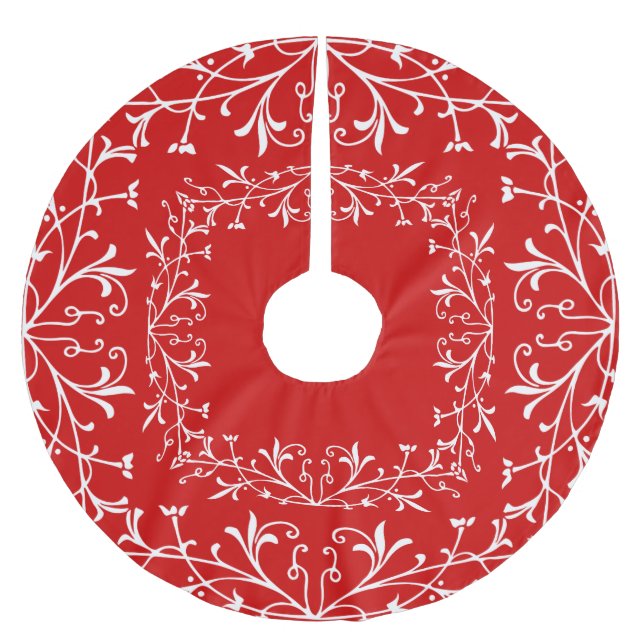 Altmodisches rotes und weißes dekoratives polyester weihnachtsbaumdecke (Vorderseite)