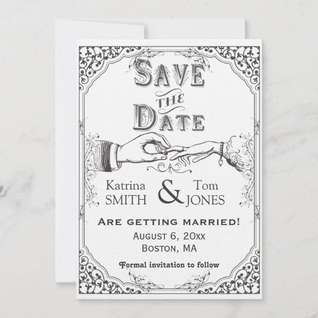 Altmodisches viktorianisches Save the Date Einladung (Vorderseite)