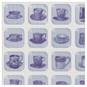 Altmodisches Vintages blaues Chinateacup-Muster Stoff