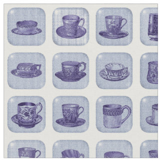 Altmodisches Vintages blaues Chinateacup-Muster Stoff