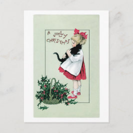 Altmodisches Weihnachten, Mädchen, das schwarze Feiertagspostkarte