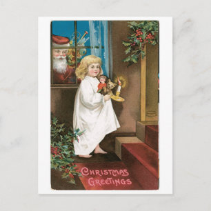 Altmodisches Weihnachten, Mädchen Feiertagspostkarte