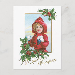 Altmodisches Weihnachten, Mädchen Feiertagspostkarte