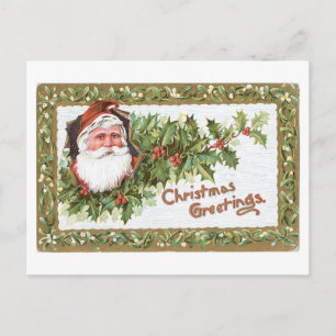 Altmodisches Weihnachten, Santa, Stechpalme Feiertagspostkarte