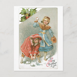 Altmodisches Weihnachten, Schneeballkampf Feiertagspostkarte