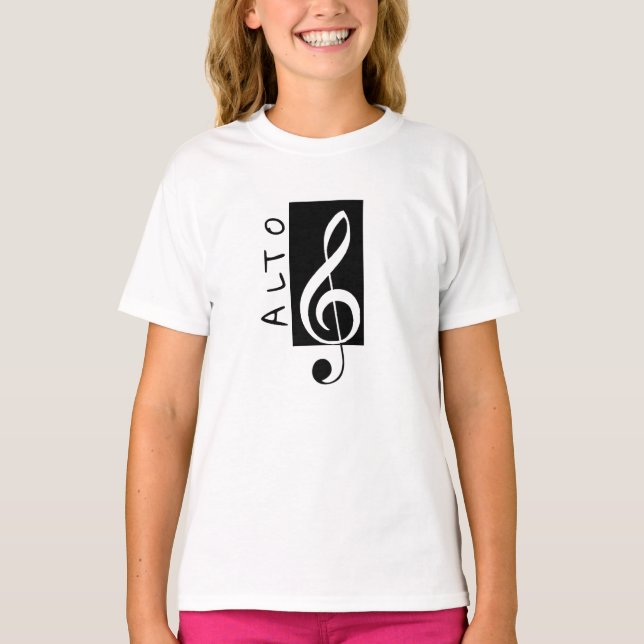 Alto Singer Treble Clef (Schwarz und Weiß) T-Shirt (Vorderseite)