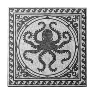 Altrömisches Schwarz-Weiß-Mosaik mit Oktopus Fliese