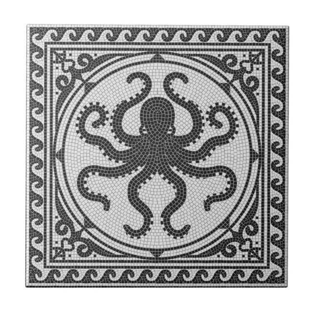 Altrömisches Schwarz-Weiß-Mosaik mit Oktopus Fliese (Vorderseite)