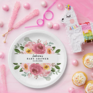 Altrosa   Blush Pink Floral Baby Dusche Pappteller