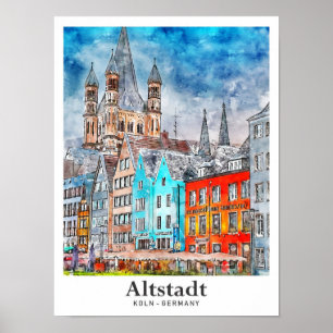 Altstadt Köln Deutschland Reise Wasserfarbe Handge Poster
