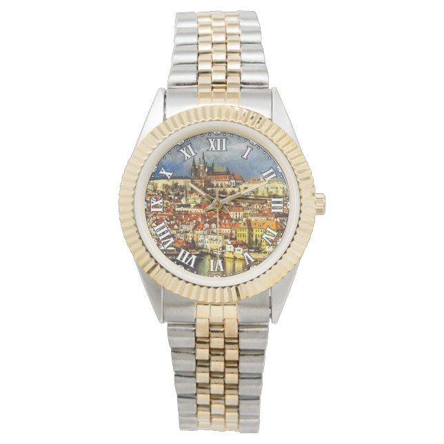 Altstadt Prag (Praha) von Bridge Tower Armbanduhr (Vorderseite)