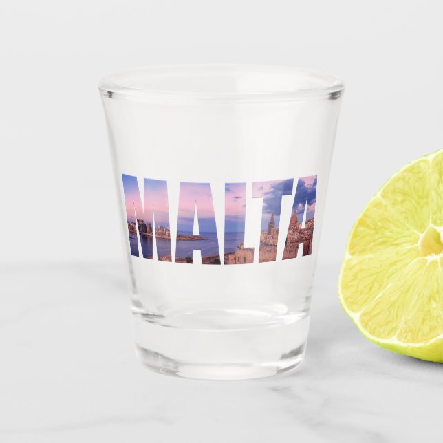 Altstadt von Valletta und Hafen Malta Text Schnapsglas (Vorderseite)