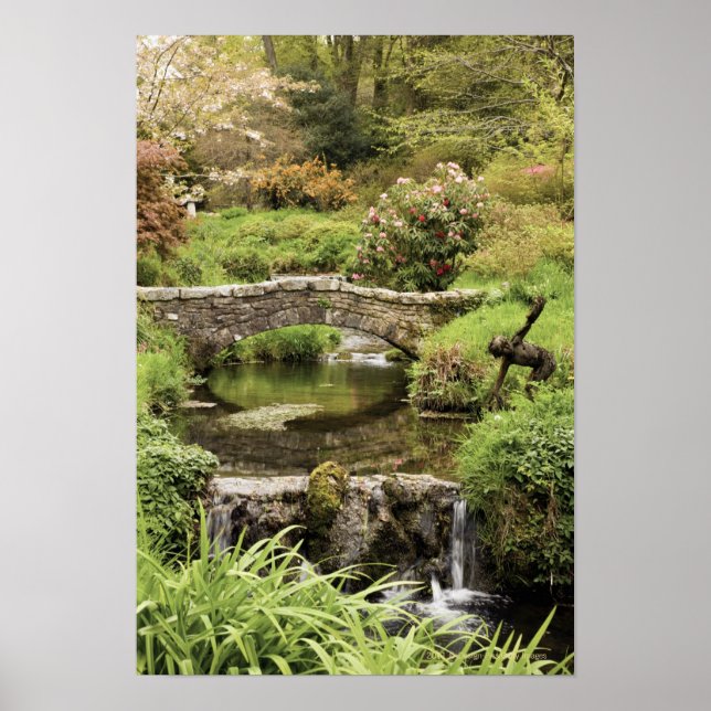 Altsteinbrücke über einen Fluss im Dartmoor Park Poster (Vorne)