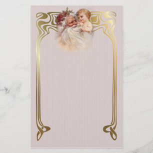 Altweltlicher Weihnachtsmann und Cherub Briefpapier