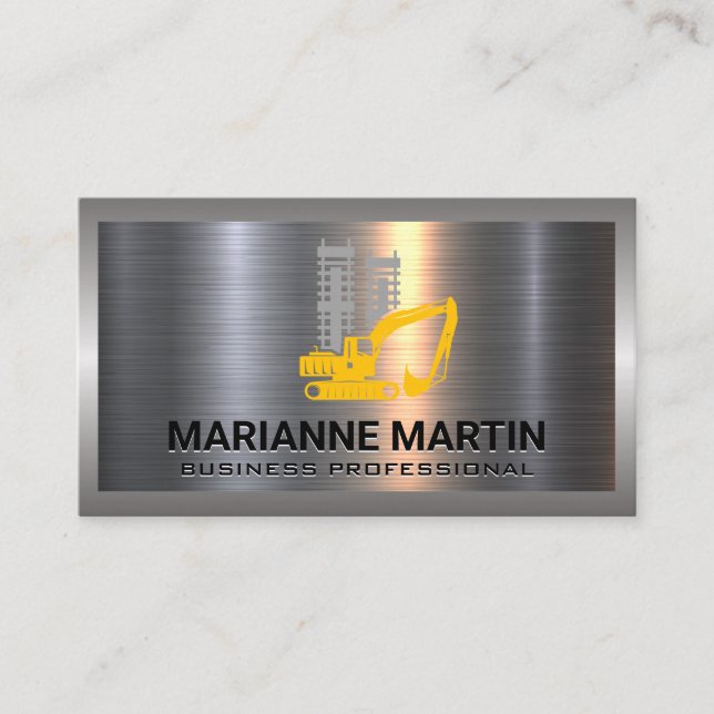 Aluminium aus Metall gebürstet | Baufahrzeug Visitenkarte (Vorderseite)