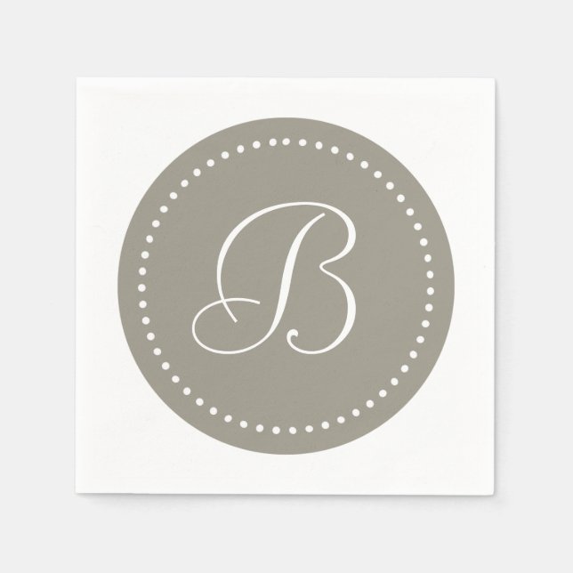 Aluminiumsilber, grau/weiß, Dot Monogramm Serviette (Vorderseite)