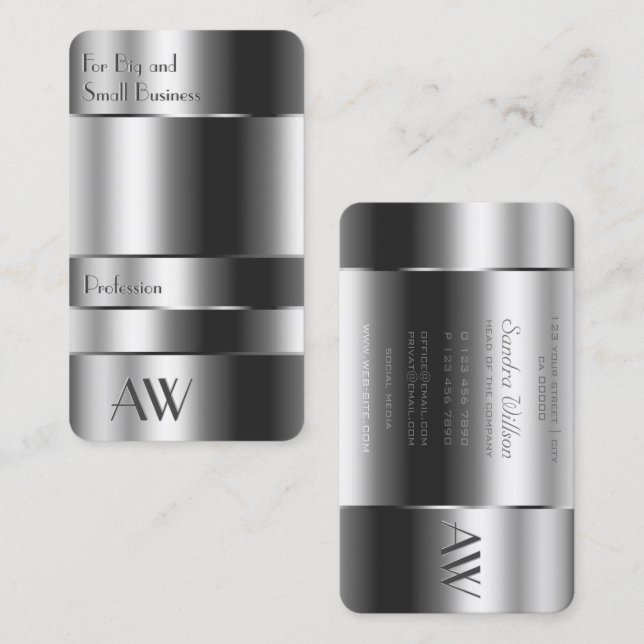 Aluminiumsilberbox mit Monogramm Visitenkarte (Vorne/Hinten)