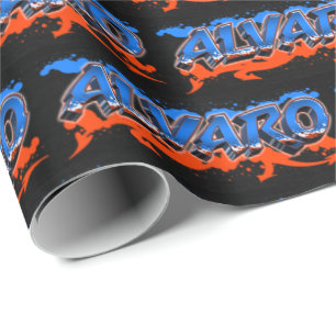 Alvaro Vorname Name Graffiti blue orange Geschenkpapier