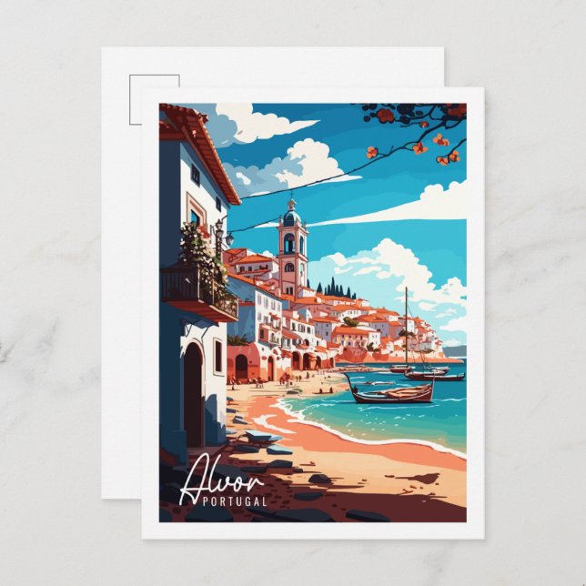 Alvor Portugal Vintage-Illustration Postkarte (Vorne/Hinten)