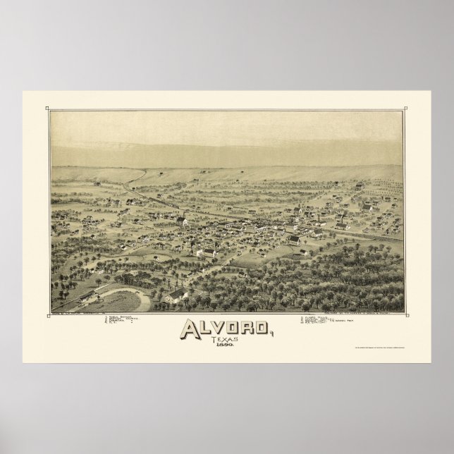 Alvord, TX Panorama Karte - 1890 Poster (Vorne)