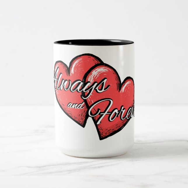 "Always and Forever" Heart Mug Zweifarbige Tasse (Mittel)