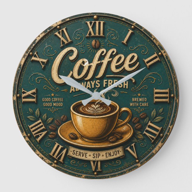 Always Fresh Coffee  Große Wanduhr (Vorderseite)