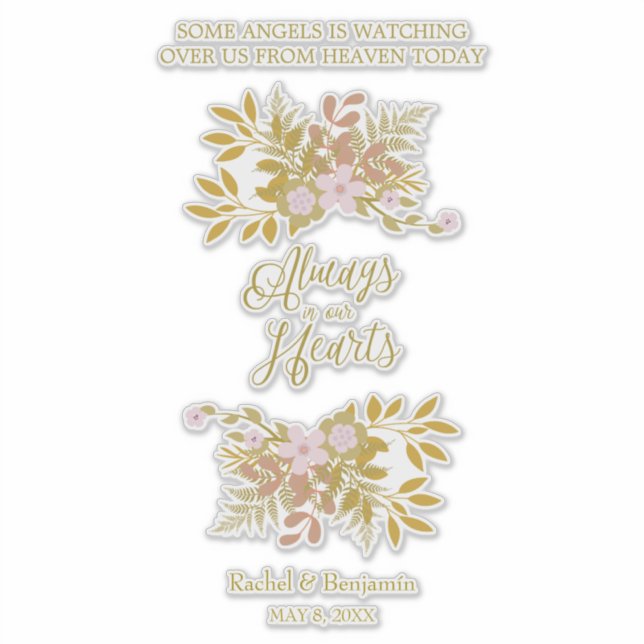 Always in Our Hearts Quote Floral Golden Garland Aufkleber (Vorderseite)