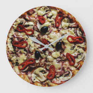 Always Time for Pizza Fun Round Große Wanduhr