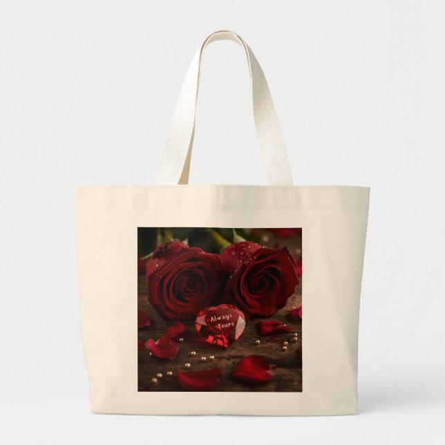 Always Yours Romantic Red Rose Valentine Canvas Jumbo Stoffbeutel (Vorne)