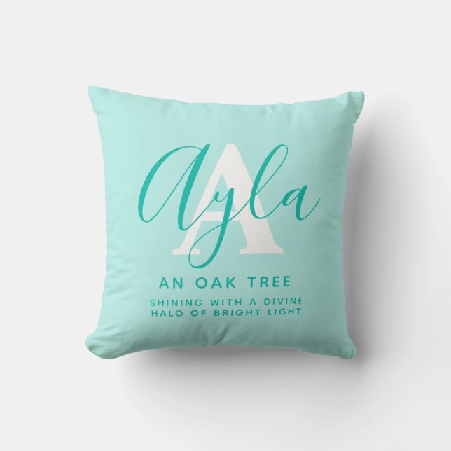 Alya Name bedeutet Aqua Green Letter A Kissen (Vorderseite)