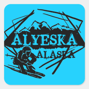 Alyeska Alaska Logo-Aufkleber Quadratischer Aufkleber