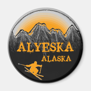 Alyeska Alaska orange Skifahrermagnet Magnet