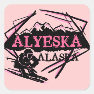 Alyeska Alaska rosa Skilanglaufaufkleber Quadratischer Aufkleber