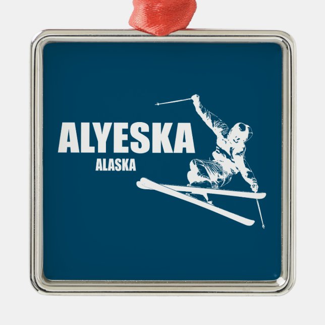 Alyeska Alaska Skier Ornament Aus Metall (Vorne)