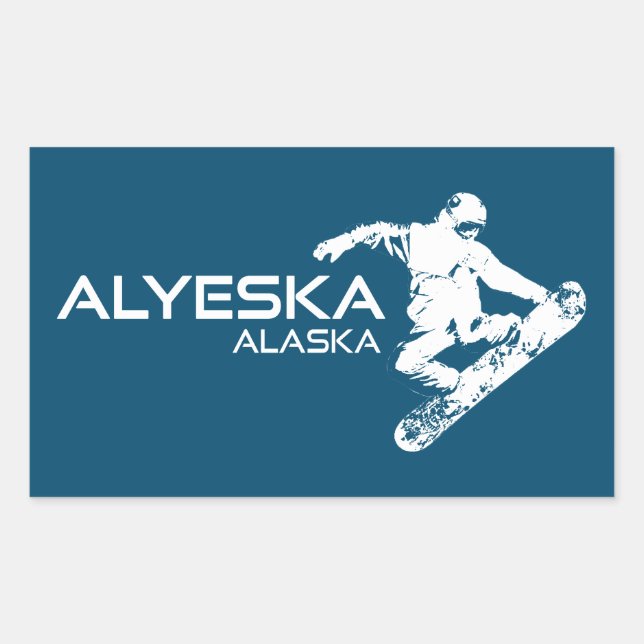 Alyeska Alaska Snowboarder Rechteckiger Aufkleber (Vorderseite)